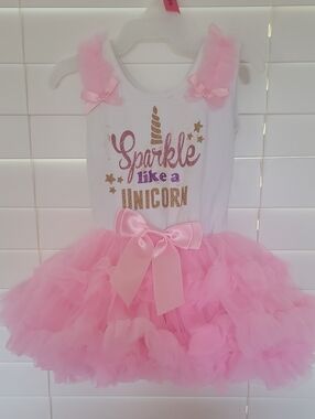 Popatu Pink and White Unicorn Sparkle Tutu Dress